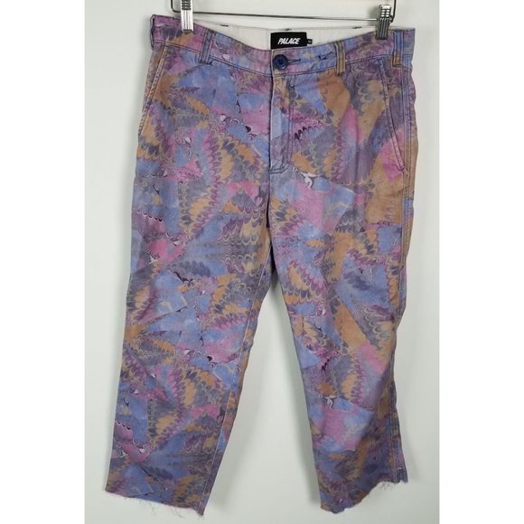 PALACE Other - Palace Men's Sz. 32 Marbled Multicolor Raw Hem Cropped Chino Denim Pants